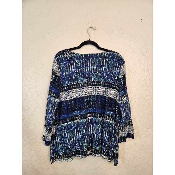 Joei & I Women's‎ Blue Black Stretch V-Neck Tie Front Long Sleeve Blouse Size 2X - Picture 3 of 6